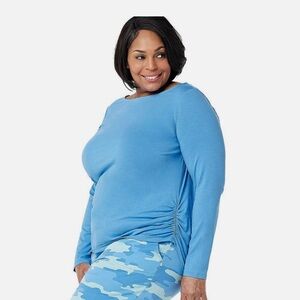 AnyBody Cozy Knit Luxe Long Sleeve Boat Neck Top Pacific Blue